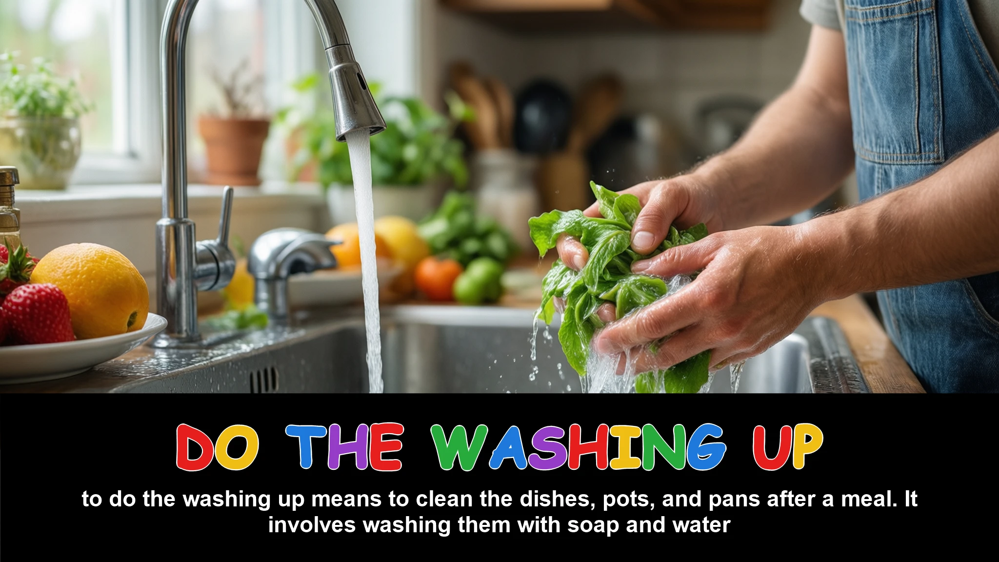 English Illustration for do the washing up